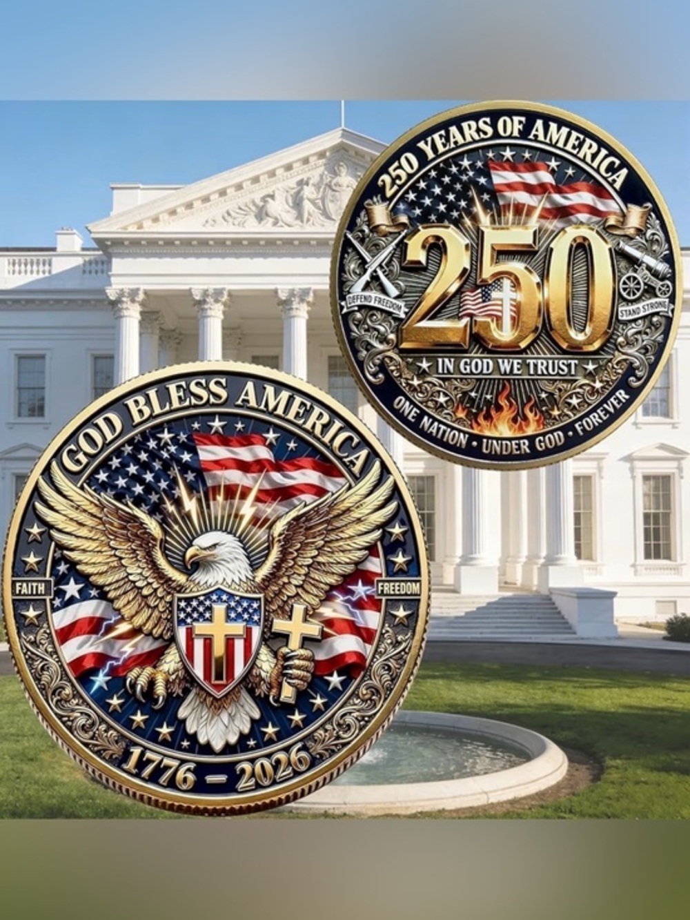 Commemorative 250th Anniversary Challenge Coin - Gold, Red, White, Blue